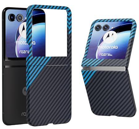 COQUE Cas pour Motorola Razr 50, Pliable pour téléphones Motorola Razr 50 Carbon Series Flip Series (Noir Bleu)