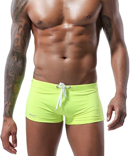 Casey Kevin Maillot de Bain Homme Boxer Surf Plage Swimming, avec Cordon de Serrage Réglable Confortable Swimming Trunks, Jaune Fluorescent, XL