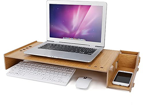 SUNGOOYUE Portaoggetti in Legno per PC Portatile, Portaoggetti per Organizer da Scrivania per Monitor da Ufficio (Colore legno di ciliegio)