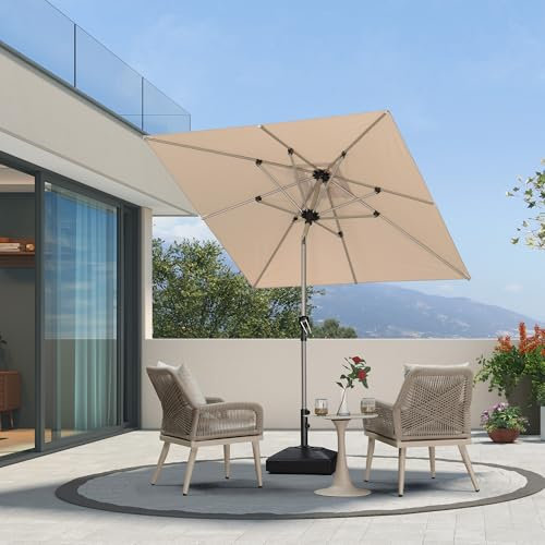 PURPLE LEAF Parasol de Jardin Extérieur Inclinable 2 x 2 m Carré, Parasol Droit avec Châssis en Aluminium Champagne, Parasol Balcon Toile UPF 50+ pour Jardin Terrasse Patio Piscine, Beige