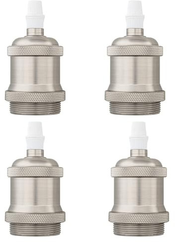 FSLiving E26/ E27 vintage solid Lampenfassung 230V AC, Aluminium & Keramik Lampenhalter, Antiker-Look E27 Sockel für Deckenleuchten & DIY-Wandleuchte,Matt Nickel, 4 Stück