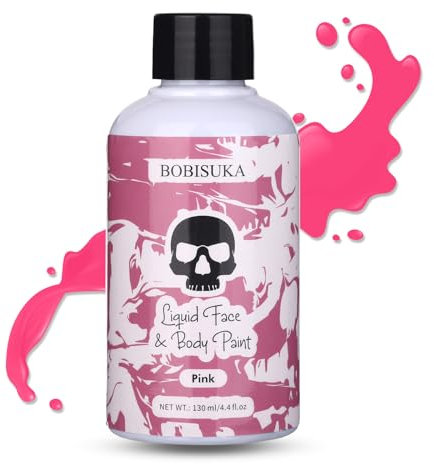 BOBISUKA Pink Face Body Paint Liquid Texture Washable Non Toxic Facepaint Fast Drying Foundation Makeup for Halloween Clown Cosplay SFX Costume Party Large Capacity(130ml)