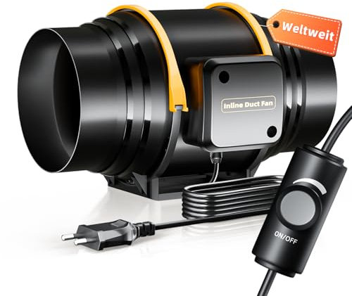 QiCrafe Rohrventilator 150mm Regelbar, 594m³/h Rohrlüfter mit Drehzahlregler, Abluftventilator Leise EC Motor Stufenlose Geschwindigkeitsregelung, 3m VDE Netzkabel Lüfter für WC Gewächshaus Garage
