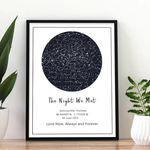 Stampa personalizzata con mappa stellare, con cornice e mappa stellare, regalo di nozze, stampa con costellazione, regalo personalizzato, con cornice (A4 (24 x 33 cm)