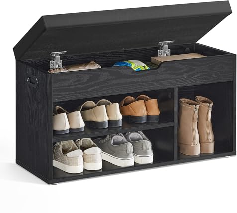 VASAGLE CUSTOS Collection - Storage Bench with Cushion, Shoe Bench, Padded Seat, Hidden Storage, Entryway, Hold up to 300 lb, 11.8 x 31.5 x 17.3 Inches, Ebony Black and Ink Black ULHS030B03