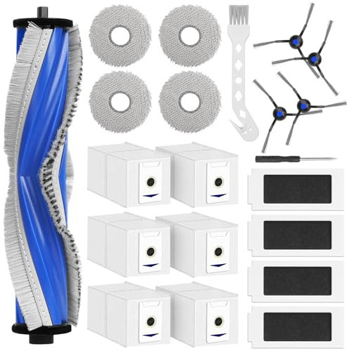 Accessoires Compatible avec ECOVACS DEEBOT T30 Pro Omni/DEEBOT T30 Omni, Pièces de rechange Aspirateur Robot Brosses à rouleau 4 Chiffon 6 Sacs à Poussière 4 brosses latérales 4 filtres