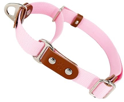 Martingalhalsband Hundewürgehalsband, Anti-Zug, Poly-Baumwolle und Leder. XS. Rosa & Cognac