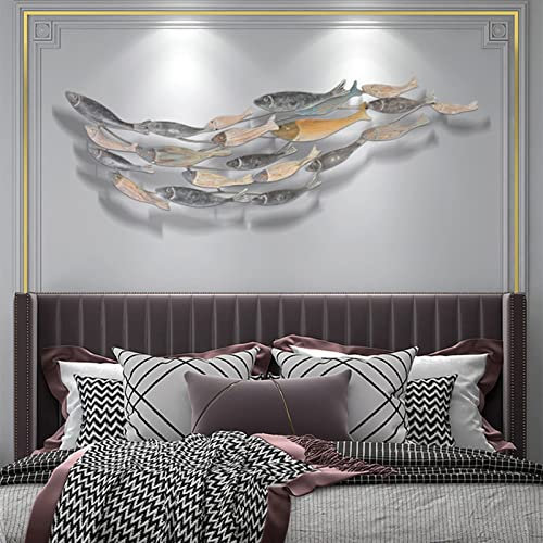 FLNOZAMZ Fischschwarm aus Metall, Wanddekoration, mediterranes Schlafzimmer, Wanddekoration für Wohnzimmer, Sofa, Hintergrund, Wanddekoration