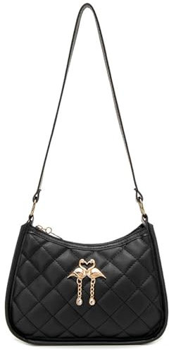 FOSDICK Handtasche Schwarz Umhängetasche Damen Handtasche Damen Klein Hobo Bag Y2K Shoulder Bag Elegant Handtasche Teenager Mädchen Damen Handtasche Klein für Weihnachten und Geburtstag, 20*6*13cm