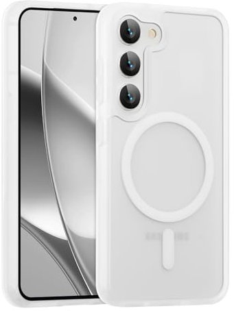 RALEAVO Magnetisch Hülle für Samsung Galaxy S23, Kompatibel mit MagSafe HandyHülle, Stoßfest Schutz Dünn Transluzente Matt Hülle für Samsung S23, Weiß