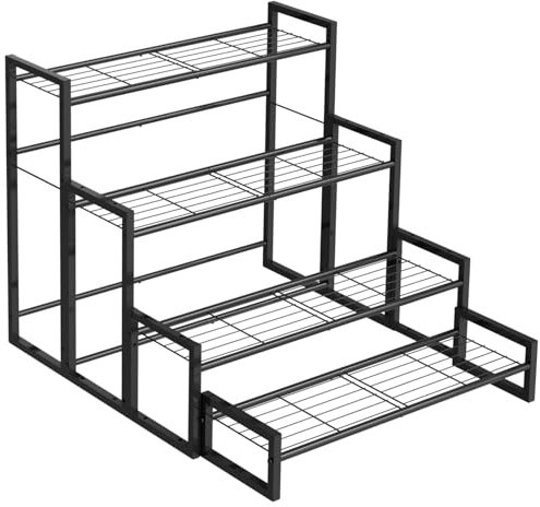 VyGrow Plant Stand, 4 Tier Stackable Tiered Plant Stand, Scalable Heavy Duty Tall Plant Shelf for Indoor Outdoor, Garden, Display Shelves, Flower Pot Holder, Black