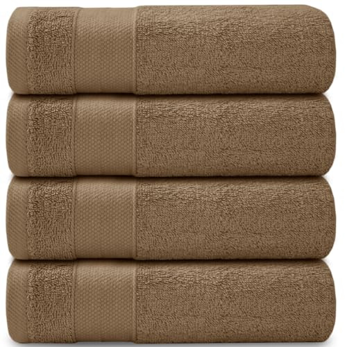 Casabella Towels - Luxury Athens Bath Sheets - 100% Cotton Super Soft Large Bath Towel - 4 Pack Quick Dry Towel Bath Sheet - Highly Absorbent Beige Bathsheets - Large Bathroom Towels