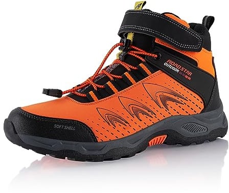 Fusskleidung® Damen Herren Wanderschuhe Softshell Trail Running Trekkingschuhe Wanderstiefel Orange Schwarz EU 42