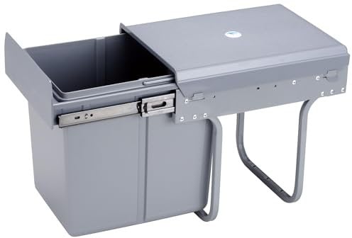 Contenedor de reciclaje para mueble de cocina, Cubos de basura bajo fregadero 15L, fijación inferior y extracción manual, cubo extraíble, con tapa