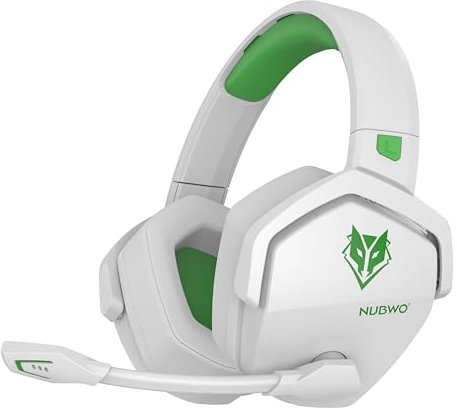 NUBWO G06 Cascos Gaming Inalámbricos con Drivers de 50 mm para PC/Ps5/Ps4/NS,Auriculares Gaming Inalámbricos con 2.4 GHz+Bluetooth 5.3 Modo Dual,7.1 Sonido Envolvente,Duración 100Hr+ - Blanco/Verde