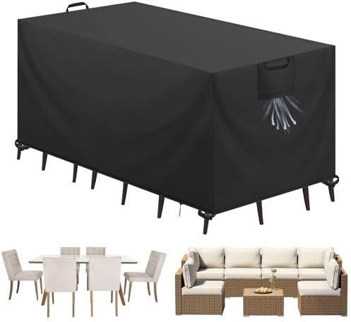 Aujink Housse Salon de Jardin Bâche Housse Table de Jardin Tissu Oxford 420D Couverture de Protection Meubles Exterieur Imperméable, Coupe-Vent, Anti-UV Housse de Meubles en rotin, Noir, 125x63x74 cm