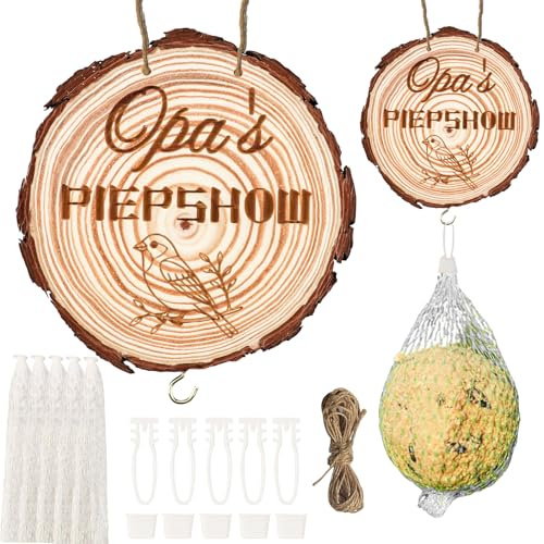 UptVin Geschenk für den Besten Opa, Meisenknödelhalter aus Holz Opas Piepshow Vogelfutterstation mit 5 Netzbeuteln, 5 Haken und 1 Roll des Hanfseils für Garten Balkon