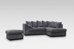 L Shaped Corner Sofa - Jumbo Cord Sofas Set with Footstool - Elegant 4 Seater Sofa Settee - Comfy Seater Suite - Upholstered Fabric Sofas and Couch Sets for Living Room Lounge Indoors (RH Grey)