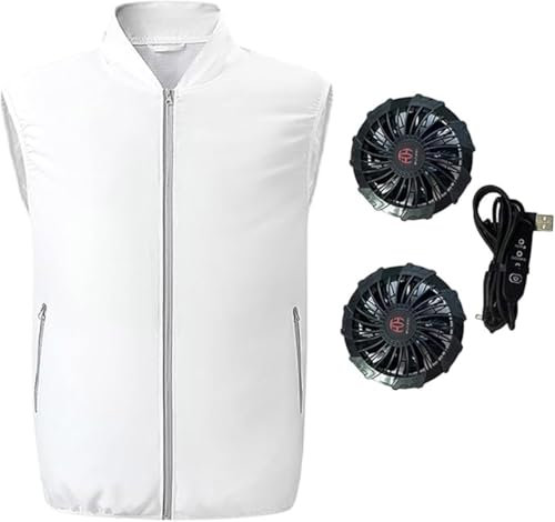 Chaleco de Enfriamiento con 2 Ventiladores, Verano Ropa de Aire Acondicionado, Chaleco de Refrigeración, Transpirable Protección Solar(White,XL)