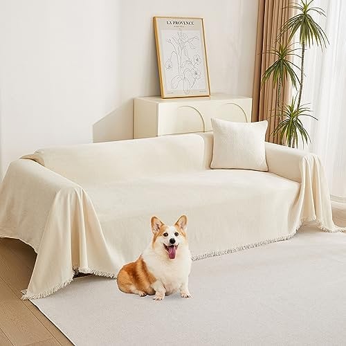 MYSKY HOME Kratzschutz für Sofa, Sofabezug 1/2/3/4 Sitzer, Sofa Überzug Sofaschutz Katze, Sofaüberwurf Couchschutz für Haustiere Haare Kinder Hund Katze Kratzer, sofaüberwürfe 180 * 340cm, Beige