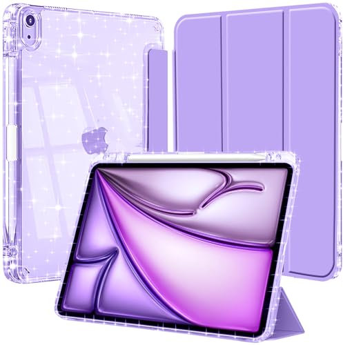Coque pour iPad Air 11 Pouces M3/M2 (2025/2024), iPad Air 5/4 10.9 Pouces (2022/2020) avec Porte-Stylet, Etui Scintillant, Housse Arrière Transparente Brillante Antichoc, Lavande