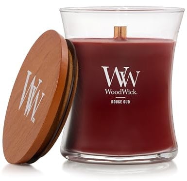 WoodWick Scented Candle with Crackling Wick | Rouge Oud Medium Hourglass Candle | Long Burning Candles: Up to 60 Hours | Perfect Gifts for Women