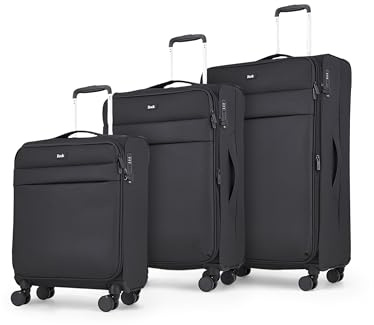Rock Harper Soft Shell Suitcase - Lightweight, Sleek & Minimalist Design - Telescopic Handle, 360 Swivel-Wheels & TSA Combination Lock - Black, Grey, Navy & Beige (Black, Set of 3)