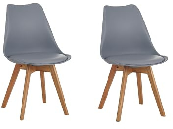 SAM 2er Set Esszimmerstuhl Lovelace, Grau, Stuhlbeine Eichenfarben | Sitzschale Kunststoff & Sitzpolster Kunstleder | Massivholz | 49 x 54 x 82 cm | Schalenstuhl skandinavischer Stil