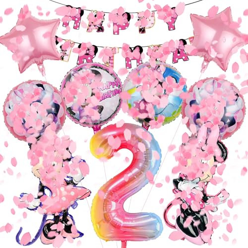 VOVhpbidy 10 Piezas Minni Mous Globos para Fiestas de Cumpleaños 2 Años Niña, Minni Maus Decoracion Foil Globos Cumpleaños, Set de Fiesta para Decoracion para Niños (2)