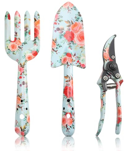 Dynaeuty Gartenwerkzeug Set, 3-teiliges Gartengeräte Set, Gartenschaufel, Gartenkralle, Gartenschere, Hochwertiges Gartengeschenk für Frauen & Gärtner, Gartenzubehör für Gartenarbeit
