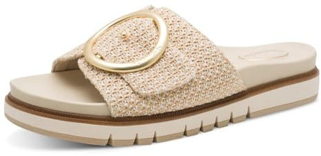 Tamaris Damen Wide Fit Pantoletten flach mit Klettverschluss und Schnalle, beige Structure (beige Structure), 40 EU