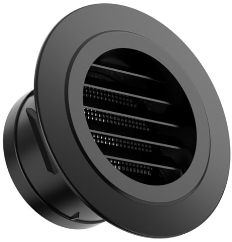Hon&Guan 100mm Round Louvred Air Vents for Wall, 4 Inch Ceiling Vent Cover Grille with Flyscreen Mesh for Shed, Duct, Tumble Dryer, Extractor - Black