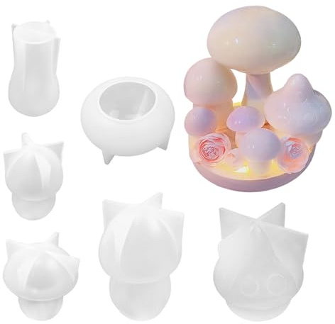 6 Stück Pilz Silikonform Set, 3D Pilz Silikonform, Epoxidharz Gießformm, Pilzsilikonform Für Herstellung Von Duftkerzen, Seifen, Schlüsselanhängern Und Anhängern