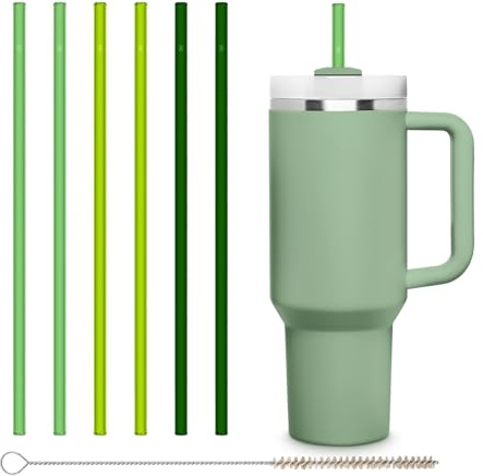HALM Stanley Quencher Tumbler Glass Straws Green Reusable Replacement Straws for Tumbler with Handle Stainless Steel Drinking Cup Accessory BPA-Free & Dishwasher Safe