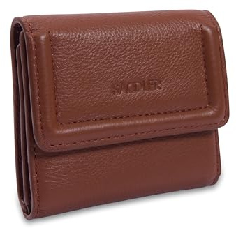 SADDLER Edith Leather Compact Trifold RFID Wallet for Women, Small Tan | Tissue-wrapped gift box included — provides 8 card slots, a convenient coin purse, YKK zippers, and floral lining.