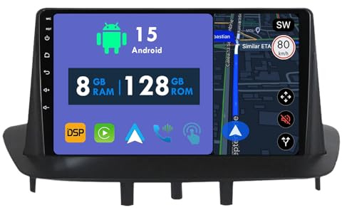 RoverOne 8G+128G CarPlay Stereo für Renault Megane 3 III Fluence 2008-2014 mit Android Auto Radio GPS Navi Bluetooth RDS WiFi Touchscreen Head Unit Multimedia Player
