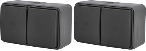 UNITEC Steckdose 2-fach AP/FR Aqua, Aufputz, feuchtraumtauglich, IP54, für Innen- & Außenbereich, anthrazit, 1 Stück (Packung mit 2)