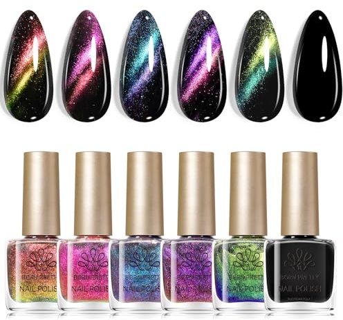 Born Pretty Nagellack Set Schnelltrocknend Galaxierot Pink Blau Lila Grün mit Glitzer Reinsschwarz - 6 Colors Nagellack Ohne UV Lampe