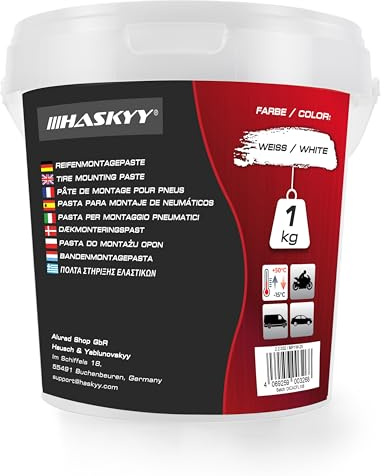 HASKYY Reifenmontagepaste 1kg Weiß Montagepaste Reifenmontage Eimer Reifenmontagewax - ideal für die Montage und Demontage von Reifen