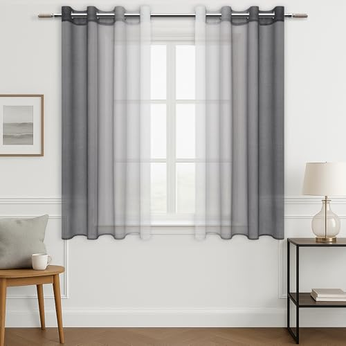 MRTREES Vorhänge mit Ösen 2er Set Farbverlauf Grau Kurz H160 x B140 cm | Gardine Transparent,Voile Gardinen,für Fenster Deko, Curtains Living Room,Kaffeehaus,Balkontür,Kinderzimmer Junge