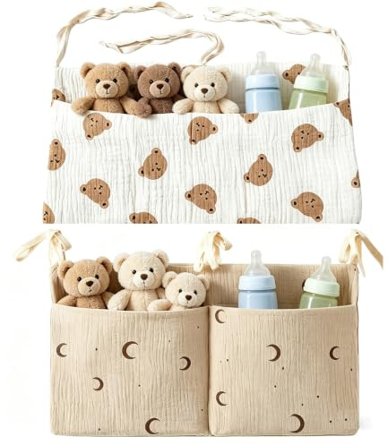 BrKern 2 Stück bett Organizer, Zimmer Hängender Bett Organizer | mit Taschenorganizer Beistellbett für Windeln Kleidung Hängeorganizer betttasche