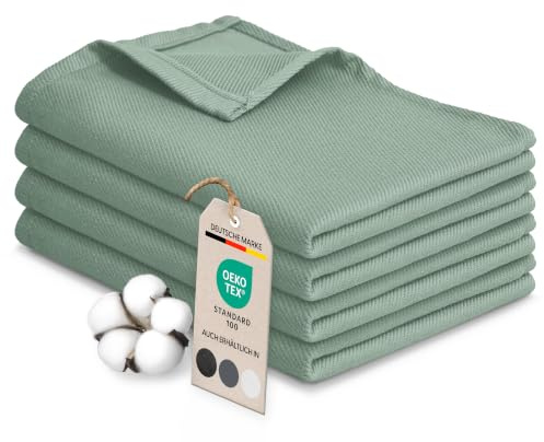 Bellphany Geschirrtücher Baumwolle - Oeko-TEX® 4er Set, grün | Geschirrhandtücher waschbar 60°C, 220g/m² Küchentücher saugstark, Geschirrhandtuch trocknergeeignet, Spültücher Towel 45x60cm