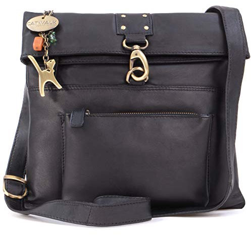 Catwalk Collection Handbags - Damen Leder Umhängetasche - Crossbody Bag Klein - Messenger Bag mit Verstellbarer Schultergurt - DISPATCH - Schwarz