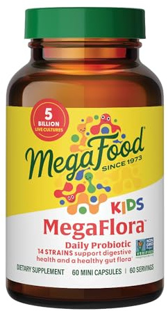 MegaFood MegaFlora Probiotics for Kids 5+, Gut Health, 60 Mini Capsules