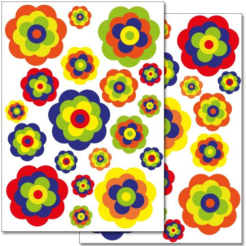 Wandkings Retro Blumen Wandsticker Set, 38 Aufkleber, 2 DIN A4 Bögen, Gesamtfläche 60 x 20 cm