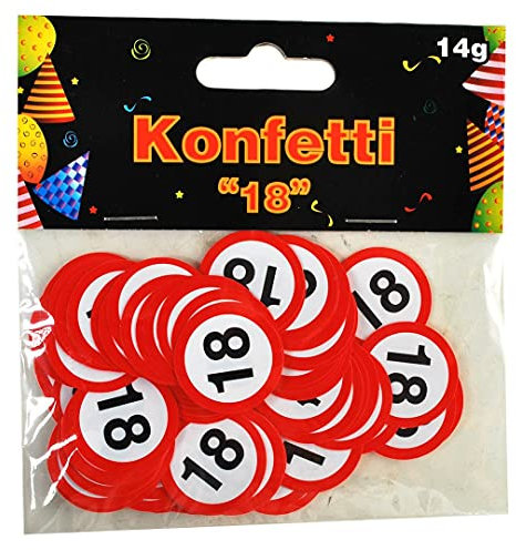 Konfetti 18 Geburtstag in Straßenschild-Optik, aus Papier rot-weiß, etwa 100 Stück, Tischkonfetti