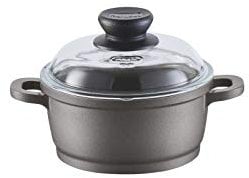 Berndes Bonanza Induction Kochtopf mit Glasdeckel und Silikon-Thermogriffen 16 cm, robuster Aluguss, Antihaftversiegelung, Induktion, 1,25 Liter, Schwarz