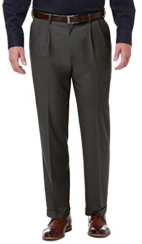 Haggar Men's Classic Fit Pleated Premium Comfort Dress Pant Charcoal