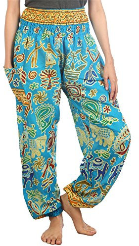 Lofbaz Harem Pants for Women Yoga Boho Hippie Clothing Palazzo Bohemian Beach Trousers Maternity Pajama Indian Gypsy Travel Clothes - Elephant 2 Light Blue 4XL