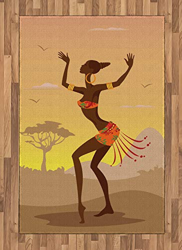 ABAKUHAUS Afro Teppich, Ethnisches Ritual Amazonas-Dame, Deko-Teppich Digitaldruck, Färben mit langfristigen Halt, 120 x 180 cm, Braun Kakao